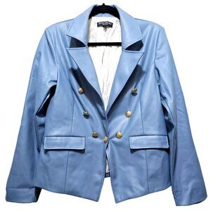 Central Park West Faux Leather Double-Breasted Blazer Jacket L